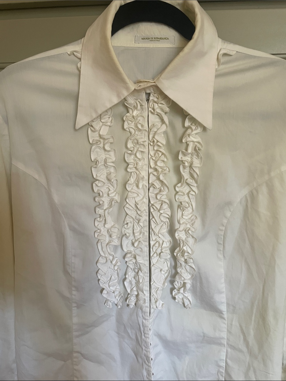 Vintage Maria DI Ripabianca White Ruffle-Front Dress Shirt - Picture 1 of 9